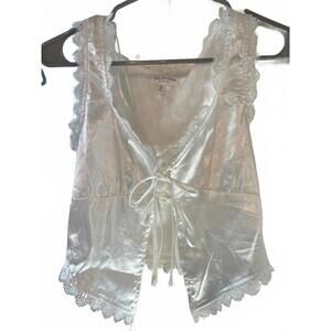 Satin Jacquard Tie Front Top